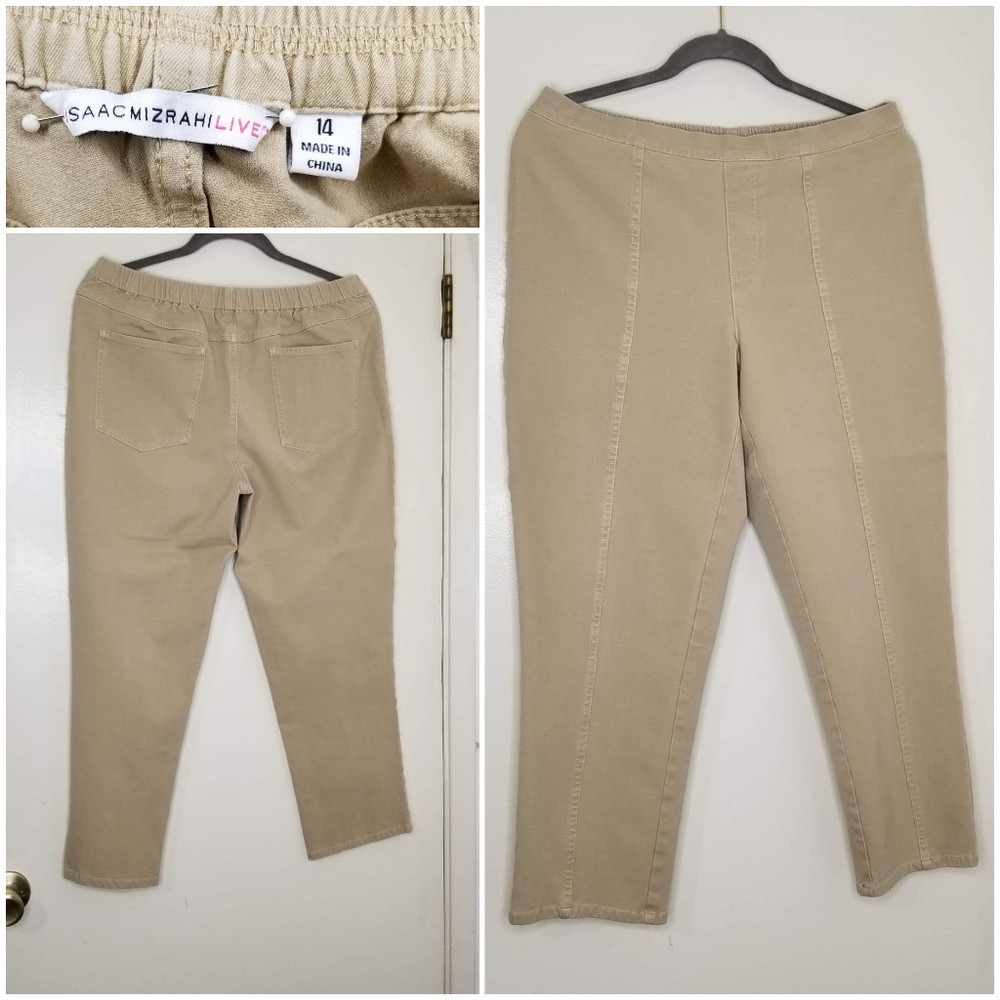 Isaac Mizrahi Live Tan Pull On Ankle Pant Size 14